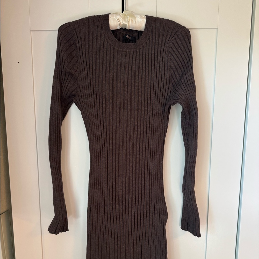 Quince Ribbed Cotton-Cashmere Long Sleeve Midi Dress — Brown - Picture 3 of 5